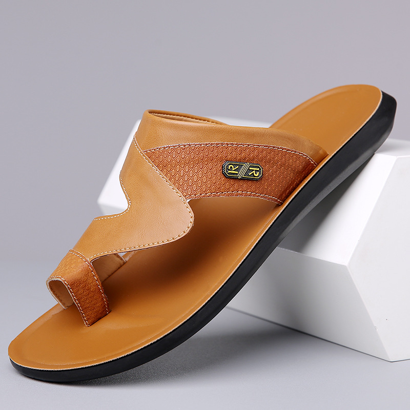 Flip Flop Leather Men - メンズ2026新作レザーサンダル 通気性・滑り止め・軽量カジュアルビーチサンダル 夏用アウトドアウォーキングシューズ