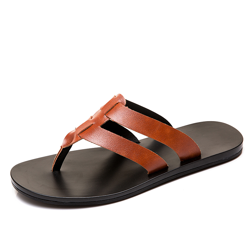Flip Flop Leather Men - メンズレザービーチサンダル、夏用カジュアルトングサンダル、滑り止めフラットスライドスリッパ、アウトドアビーチウォーキング用、ヴィンテージハンドメイド