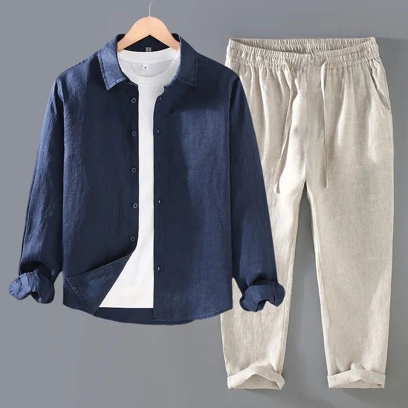 Linen Shirt Breathable - 高級ピュアリネンコットンリネンカジュアル長袖メンズシャツ 秋 春 夏 新入荷 通気性抜群