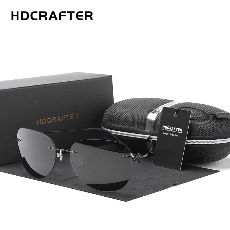 Sunglasses Aviator Polarized - Hdcrafter-男性用チタン偏光サングラス、超軽量、パイロットサングラス、uv400、航空、近視光学眼鏡、リムレスサングラス