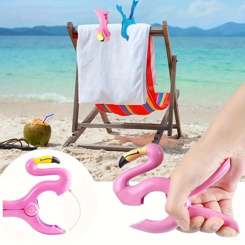 Beach Towel Large - アニマルフラミンゴサンチェア、ビーチタオル、防風クリップ。 日よけ、大型乾燥ラック、衣類やタオルの固定クリップに使用されます。