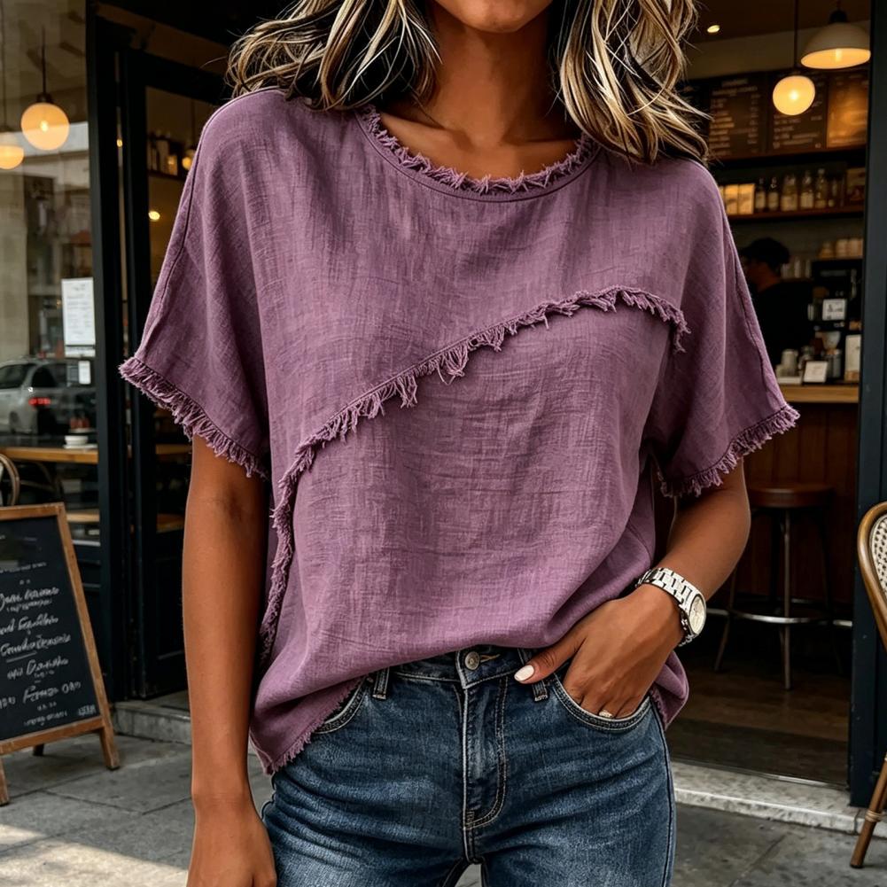 夏のリネントップス レディース 2026 クルーネック 半袖 - Linen Shirt Breathable のレビューと価格