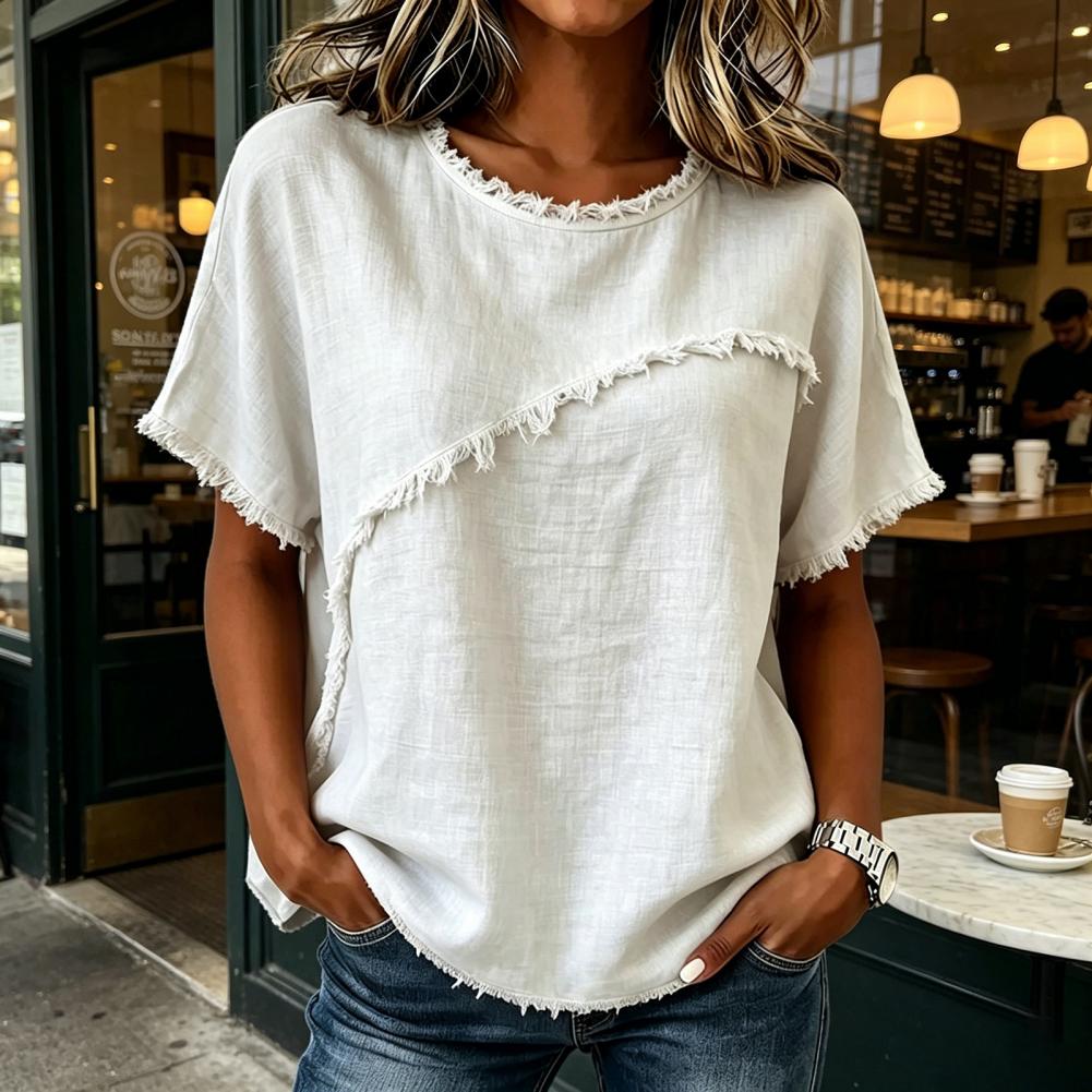 夏のリネントップス レディース 2026 クルーネック 半袖 - Linen Shirt Breathable のレビューと価格