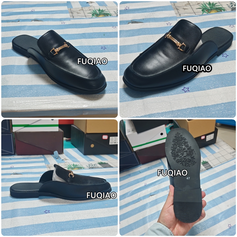 カジュアルミュールメンズレザーローファー金属装飾ソリッドカラ - Flip Flop Leather Men のレビューと価格