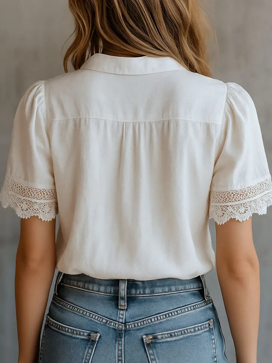 エレガントな女性のシャツカジュアルソリッドカラーラペルボタン - Linen Shirt Breathable のレビューと価格