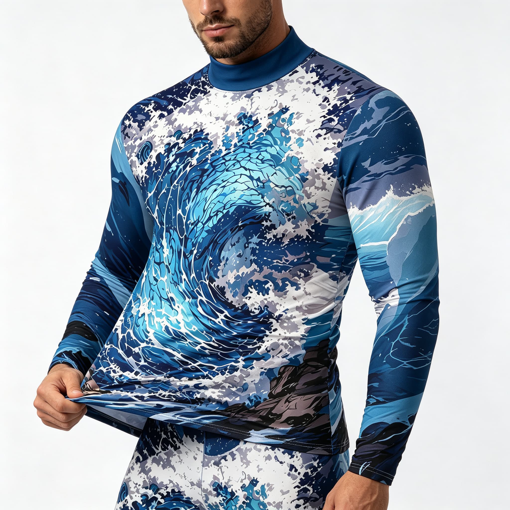 ヴィンテージオーシャンサーフウェーブプリントメンズモックネッ - Tee Graphic Print のレビューと価格