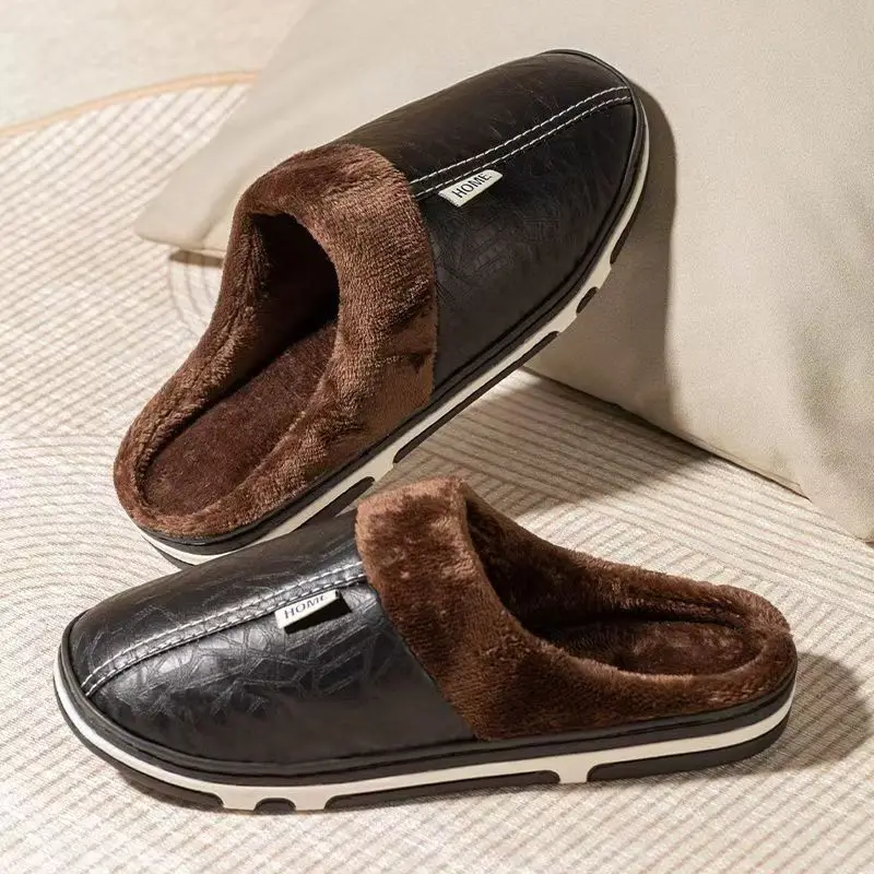 メンズビッグサイズ冬用スリッパ室内PUレザー家庭用防水ふわふ - Flip Flop Leather Men のレビューと価格