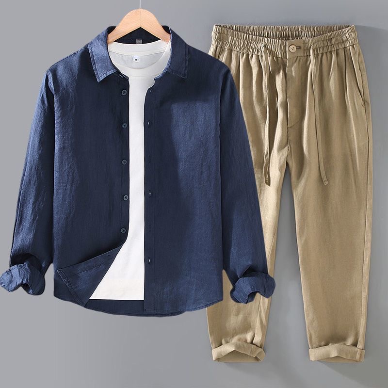 高級純麻セット メンズ長袖カジュアル通気性コットンリネンシャ - Linen Shirt Breathable のレビューと価格