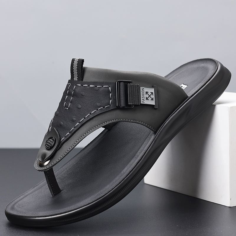 メンズ調節可能なバックル付きトングフリップフロップ、コントラ - Flip Flop Leather Men のレビューと価格