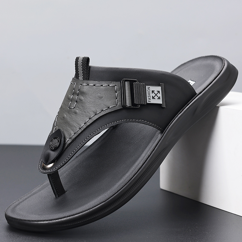 メンズ調節可能なバックル付きトングフリップフロップ、コントラ - Flip Flop Leather Men のレビューと価格