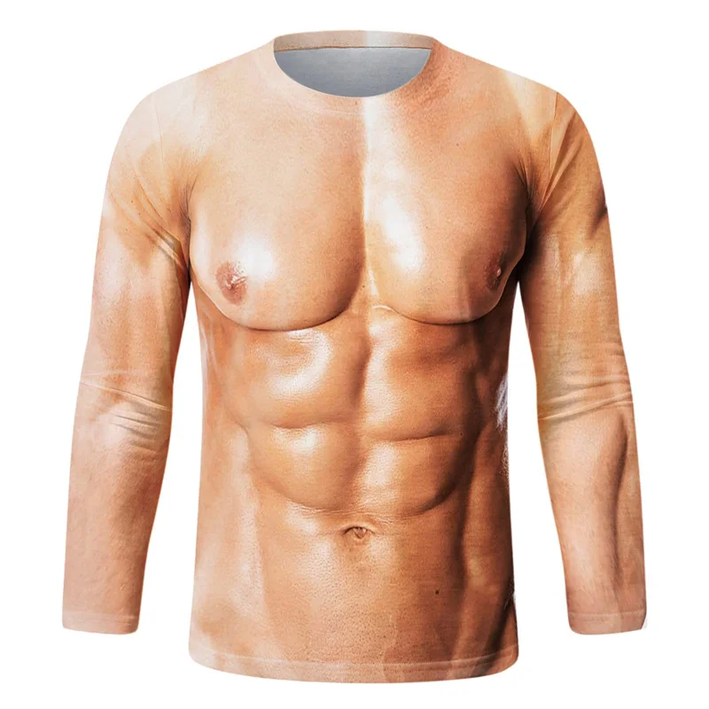 面白い筋肉模様のプリントTシャツ、メンズ長袖Tシャツ、新作、 - Tee Graphic Print のレビューと価格